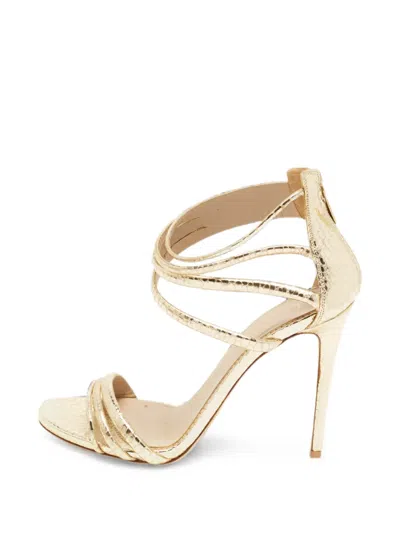 Pre-owned Le Silla Snakeskin-embossed Ankle-strap Sandals In Gold