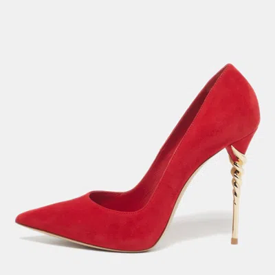 Pre-owned Le Silla Spiral Size 38.5 Red Suede Pumps