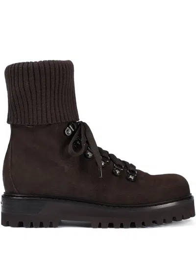 Le Silla St. Moritz Knitted-cuff Ankle Boot In Brown