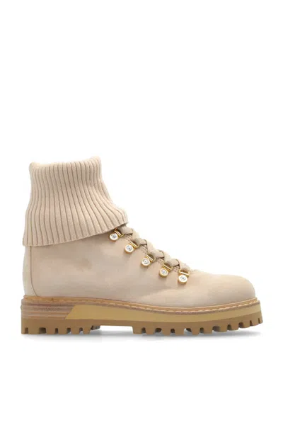 Le Silla St.moritz Lace-up Boots In Beige