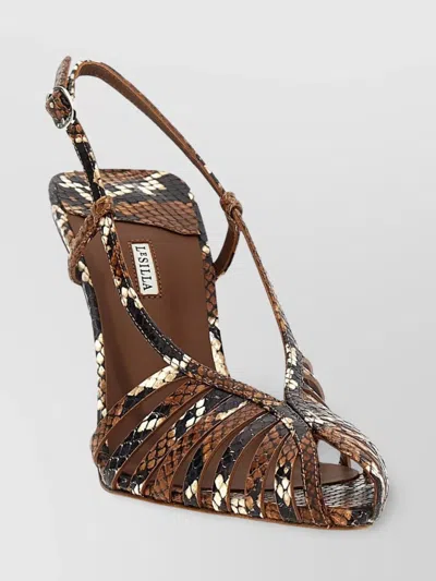 Le Silla Strappy Pointed Toe Snake Print Slingback In Brown