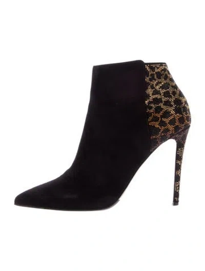 Pre-owned Le Silla Suede Animal Print Boots In Black