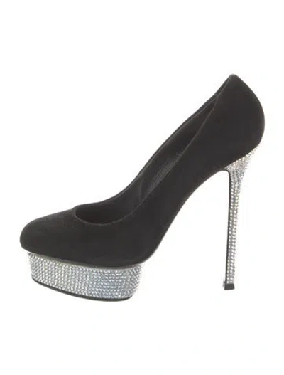 Pre-owned Le Silla Suede Crystal Embellishments Pumps In Black