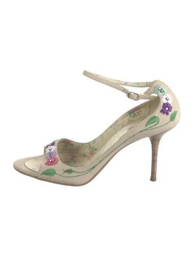 Pre-owned Le Silla Suede Floral Print Pumps In Neutrals