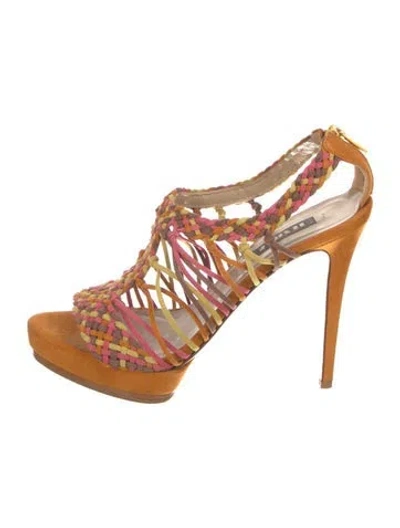 Pre-owned Le Silla Suede Striped Slingback Sandals In Orange