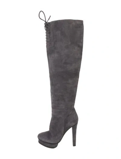 Pre-owned Le Silla Suede Tie-dye Print Lace-up Boots In Gray