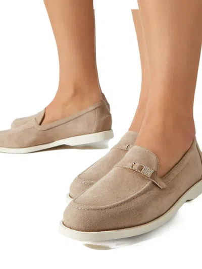 Le Silla Tower Crystal-embellished Strap Loafers In Neutral