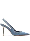 Le Silla Bella Slingback Pumps With Metallic Stiletto Heel In Blue/nikel