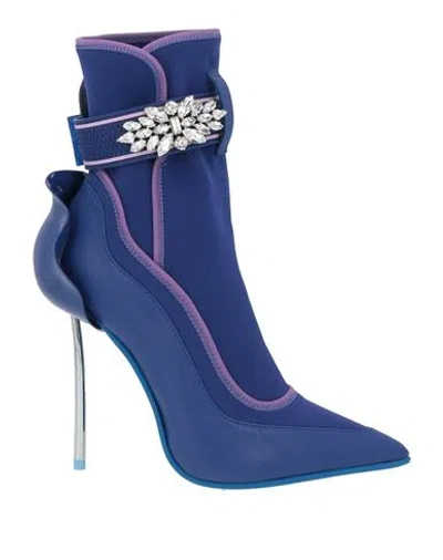 Le Silla Woman Ankle Boots Blue Size 5 Leather, Textile Fibers