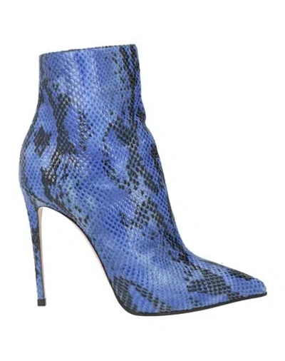 Le Silla Woman Ankle Boots Blue Size 6 Textile Fibers In Animal Print