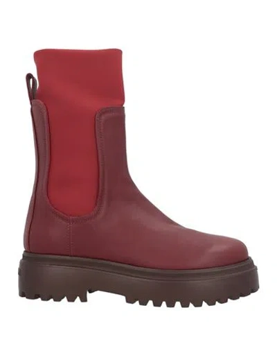 Le Silla Woman Ankle Boots Burgundy Size 11 Leather, Textile Fibers In Red