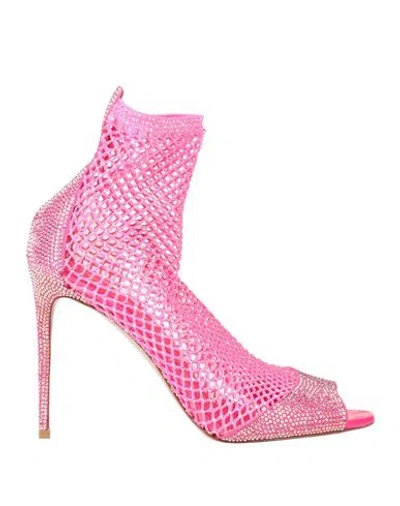 Le Silla Woman Ankle Boots Fuchsia Size 8.5 Textile Fibers, Leather In Animal Print