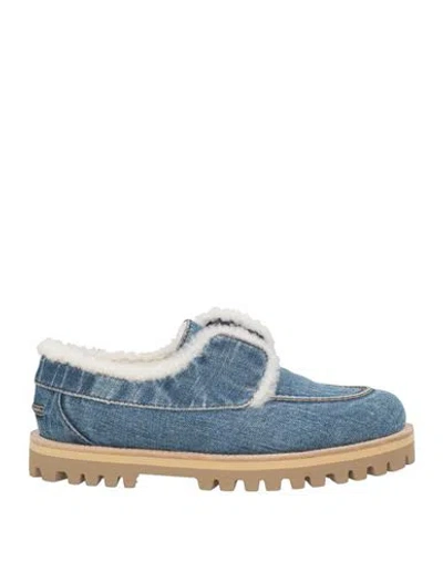 Le Silla Woman Loafers Blue Size 10 Textile Fibers, Shearling