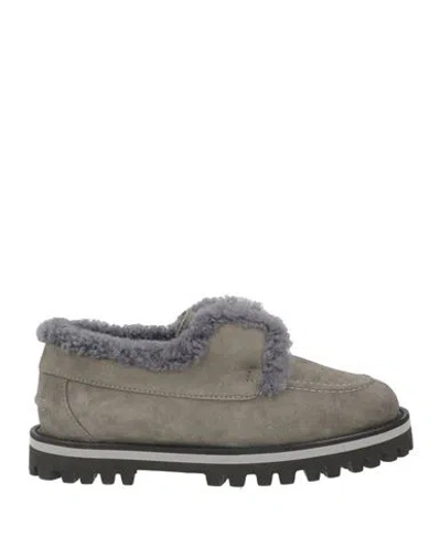 Le Silla Woman Loafers Taupe Size 5 Leather, Shearling In Gray
