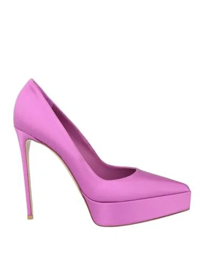 Le Silla Woman Pumps Fuchsia Size 8 Leather In Purple