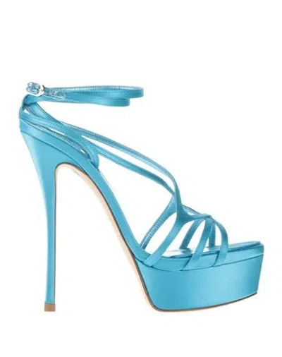 Le Silla Woman Sandals Azure Size 8 Textile Fibers In Blue