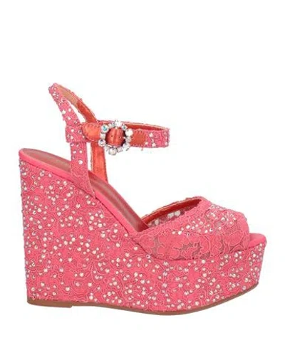 Le Silla Woman Sandals Coral Size 10 Textile Fibers In Red