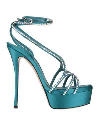 Le Silla Woman Sandals Deep Teal Size 8 Textile Fibers In Green
