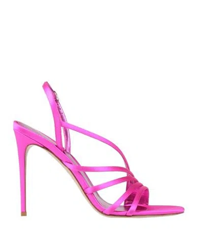 Le Silla Woman Sandals Fuchsia Size 8 Leather, Textile Fibers In Pink