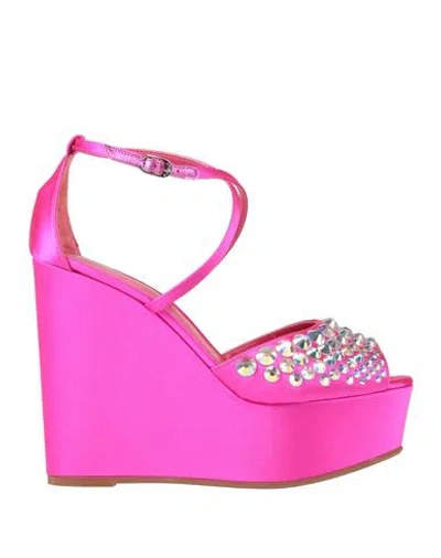 Le Silla Woman Sandals Fuchsia Size 8 Textile Fibers In Pink