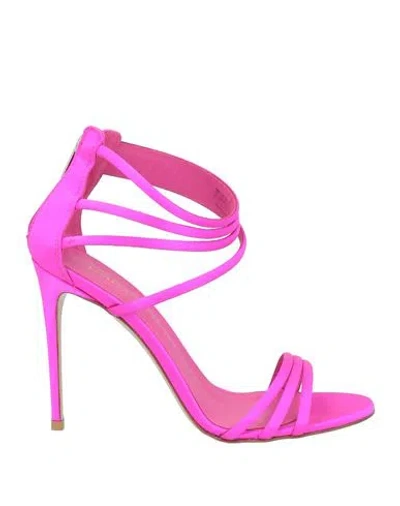 Le Silla Woman Sandals Fuchsia Size 8 Viscose, Silk In Pink
