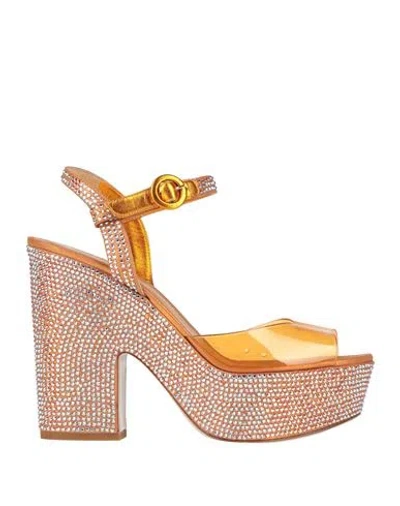 Le Silla Woman Sandals Orange Size 10 Leather, Pvc - Polyvinyl Chloride