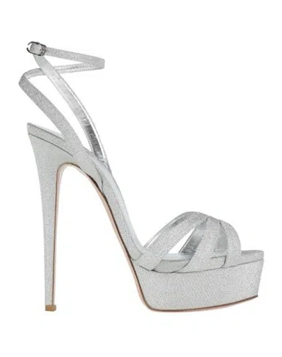 Le Silla Woman Sandals Silver Size 11 Textile Fibers In Multi
