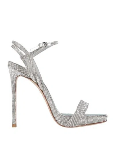Le Silla Gwen Rhinestone-embellished Leather Sandals In Silver