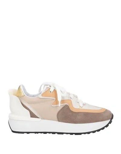 Le Silla Woman Sneakers Cream Size 6 Soft Leather, Textile Fibers In White