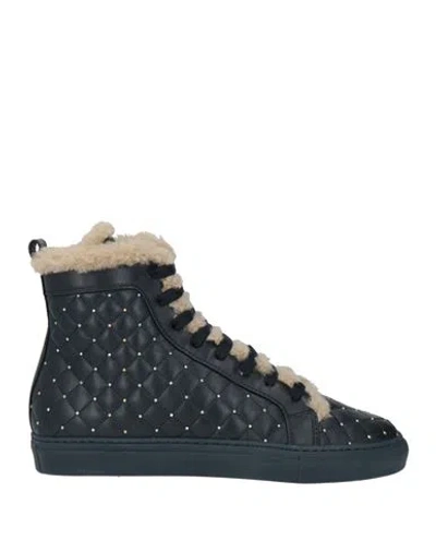 Le Silla Woman Sneakers Navy Size 5 Soft Leather, Shearling In Blue