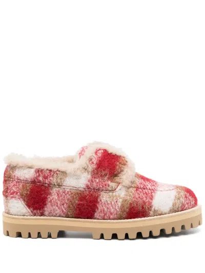 Le Silla Yacht Check-pattern Felted Loafers In Red