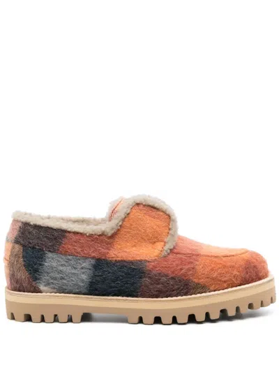 Le Silla Yacht Checkerboard-pattern Felted Loafers In Orange