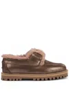Le Silla Yacht Shearling-trim Leather Loafers In Brown