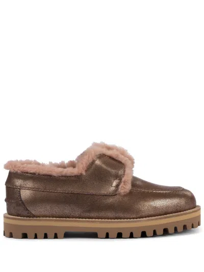 Le Silla Yacht Shearling-trim Leather Loafers In Brown