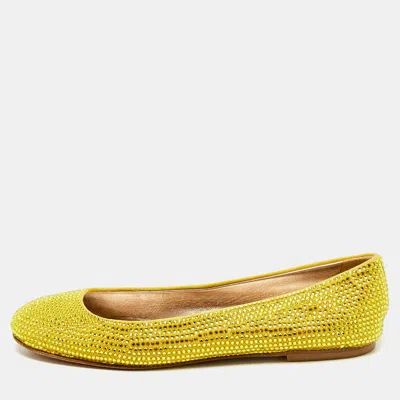 Pre-owned Le Silla Yellow Suede Crystal Embellished Ballet Flats Size 39
