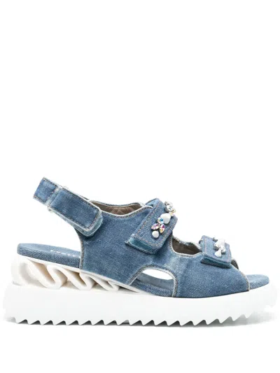 Le Silla Yui Denim Sandals In Blue
