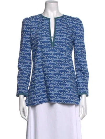 Pre-owned Le Sirenuse Positano Animal Print V-neck Tunic In Blue