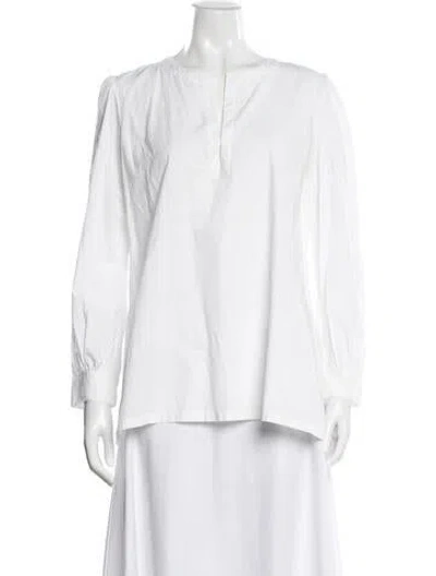 Pre-owned Le Sirenuse Positano Crew Neck Long Sleeve Blouse In White