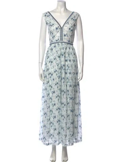 Pre-owned Le Sirenuse Positano Floral Print Long Dress In Blue