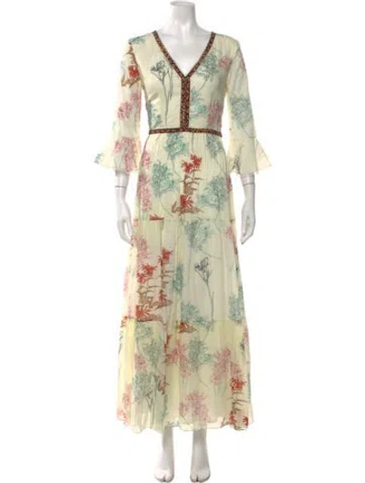 Pre-owned Le Sirenuse Positano Floral Print Long Dress In Neutrals