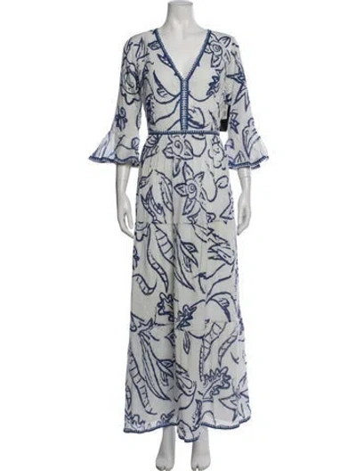 Pre-owned Le Sirenuse Positano Floral Print Long Dress W/ Tags In White