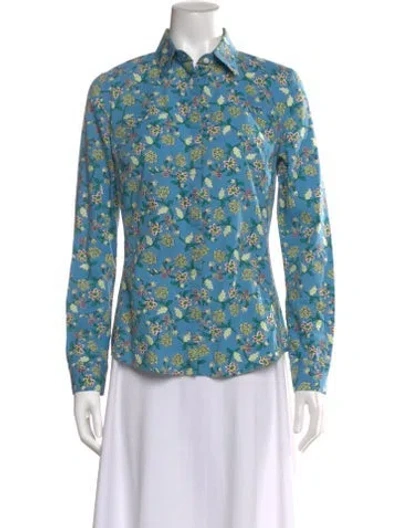 Pre-owned Le Sirenuse Positano Floral Print Long Sleeve Button-up Top In Blue