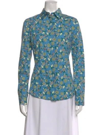 Pre-owned Le Sirenuse Positano Floral Print Long Sleeve Button-up Top In Blue