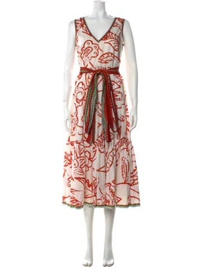 Pre-owned Le Sirenuse Positano Floral Print Midi Length Dress In Neutrals