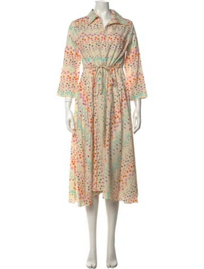 Pre-owned Le Sirenuse Positano Floral Print Midi Length Dress In Neutrals