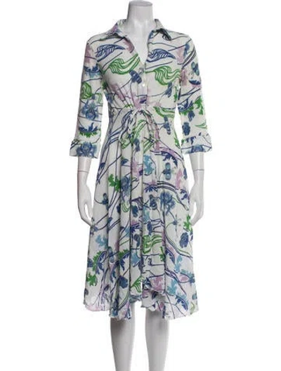 Pre-owned Le Sirenuse Positano Floral Print Midi Length Dress In White