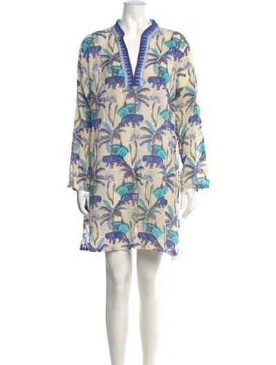 Pre-owned Le Sirenuse Positano Floral Print Mini Dress In Neutral