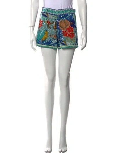 Pre-owned Le Sirenuse Positano Floral Print Mini Shorts In Green