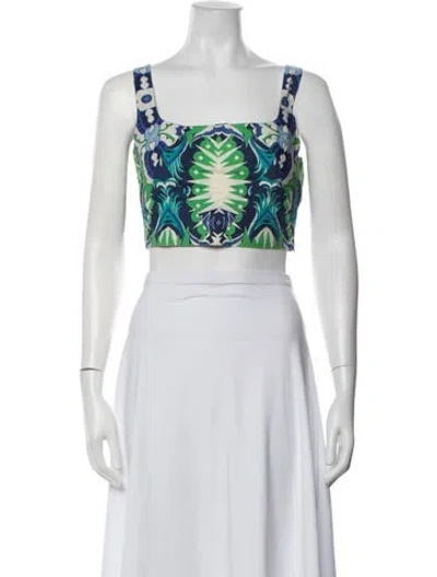 Pre-owned Le Sirenuse Positano Floral Print Square Neckline Crop Top In Blue