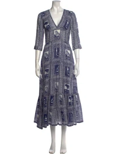 Pre-owned Le Sirenuse Positano Graphic Print Long Dress In Blue